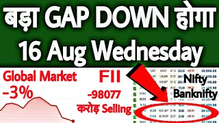 Tomorrow GAP DOWN | Gift Nifty Live | Global Market Live |Banknifty Prediction for tomorrow | 16 Aug