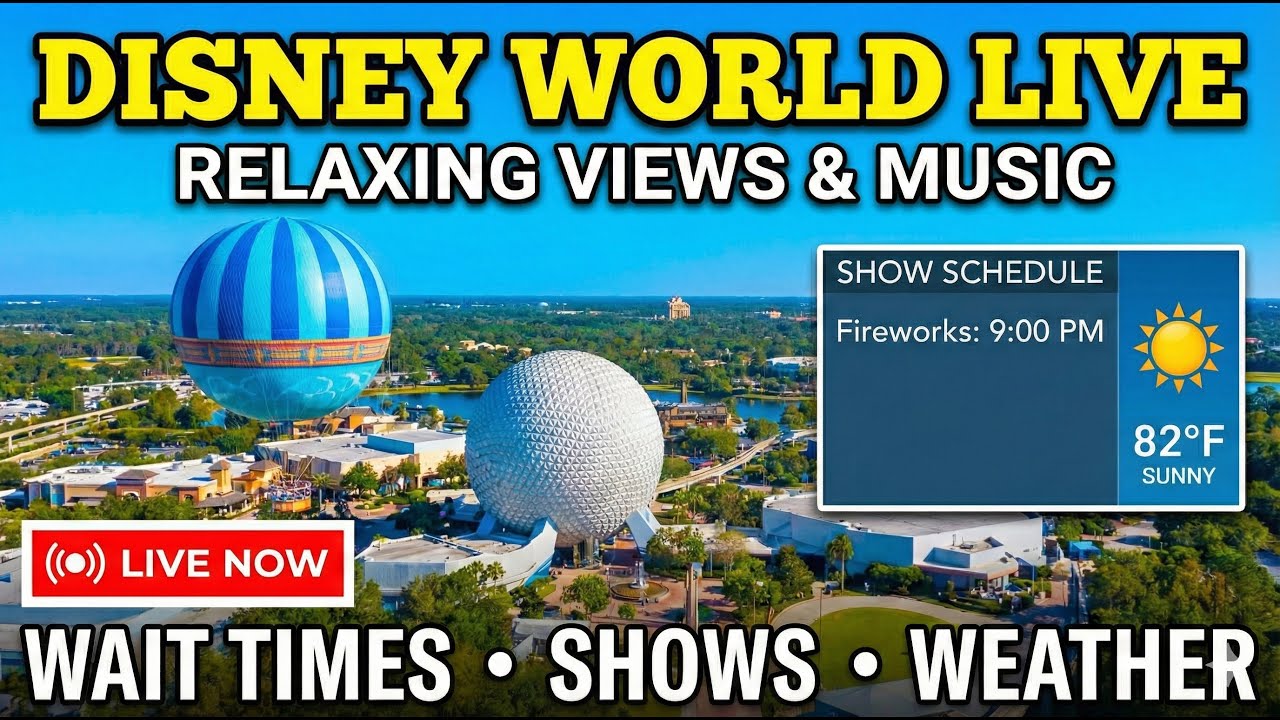 🔴 LIVE: Relaxing Disney World Views & Park Music 🏰 24/7 Ambience, Weather & Wait Times [Study/Work]