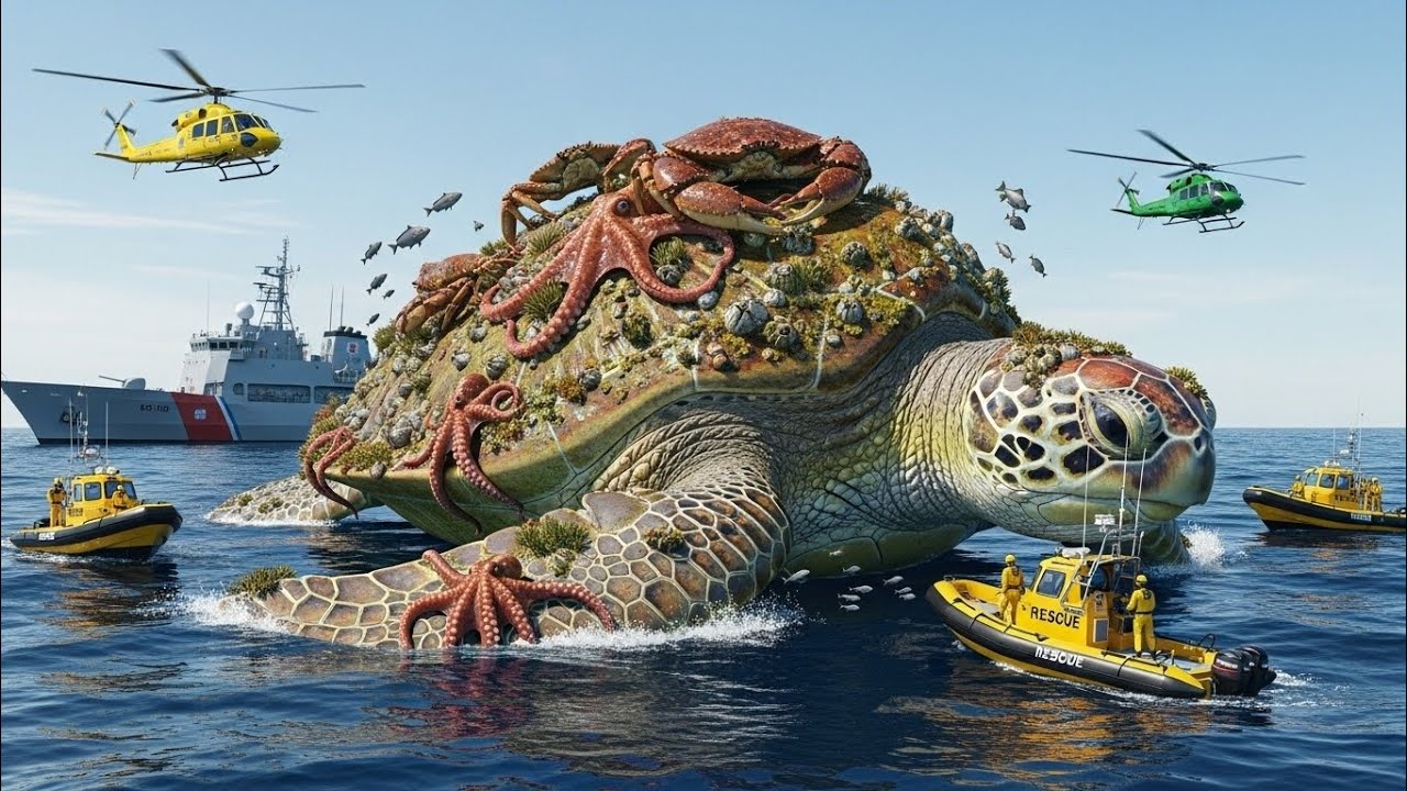 Rescue Team Saves Sea Turtle Trapped in Coral, Covered in Barnacles, Octopus, Crabs & Parasites