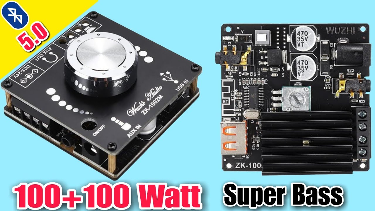 ZK-1002m 100w+100w Bluetooth 5.0 Amplifier Board Unboxing And