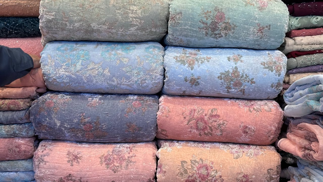 Pure French Velvet Embroidered Dresses pastles Colours 