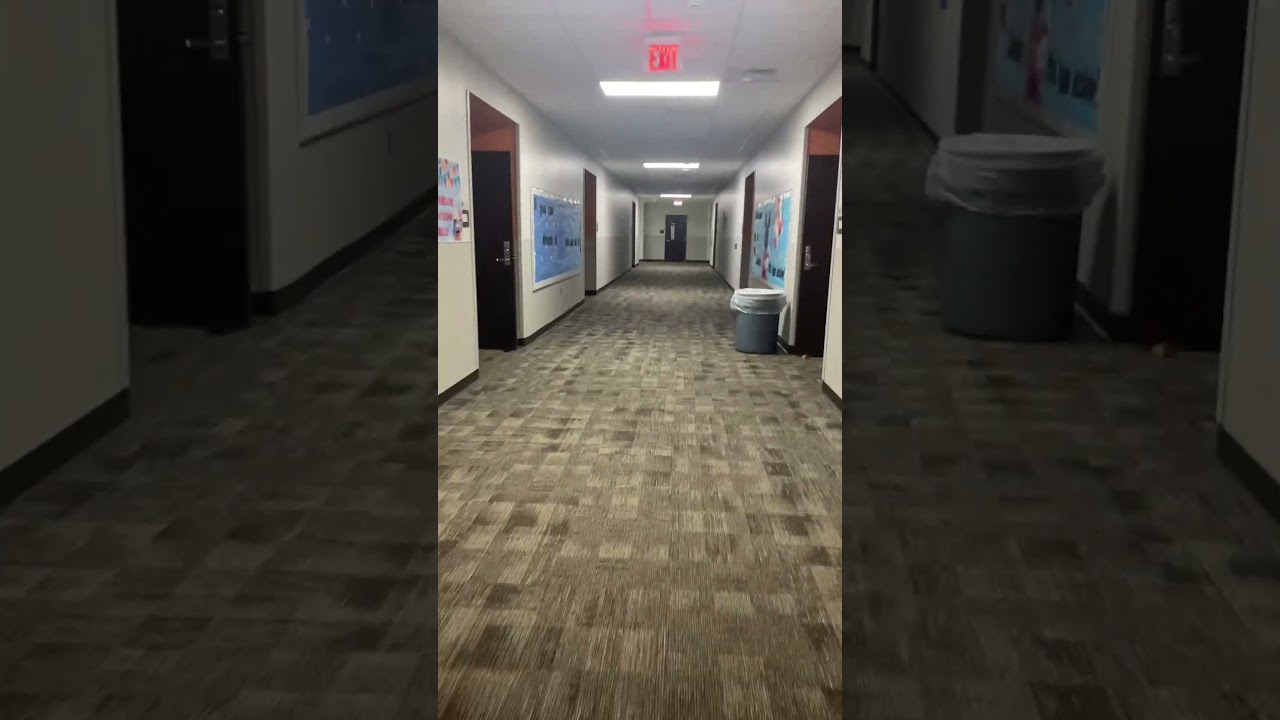 Stormy day at school emergency lights on