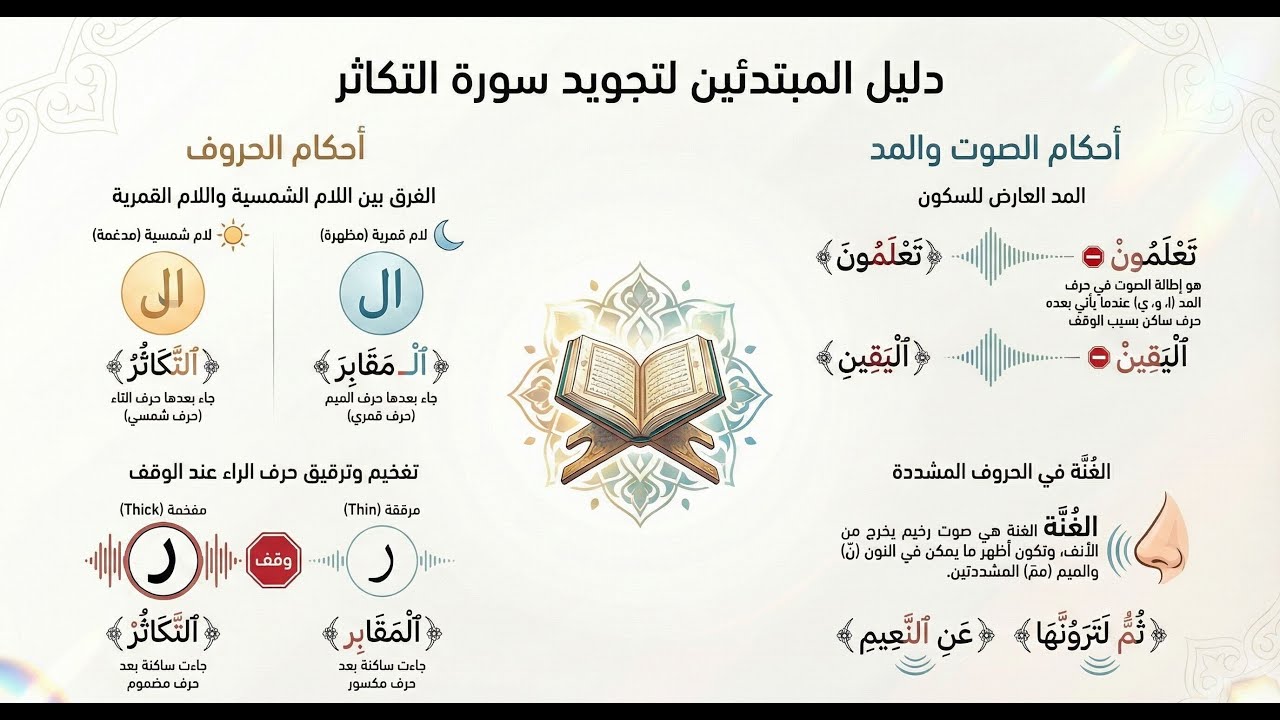 أحكام التجويد في سورة التكاثر | شرح للمبتدئين