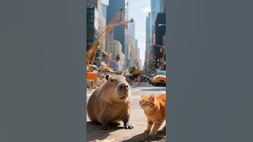 "Capybara at Work, With His Cat Friend"