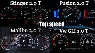 Chevy Malibu Vs Ford fusion Vs Jetta GLI Vs Kia Stinger acceleration battle | 0-200 kmph | 1/4 mile