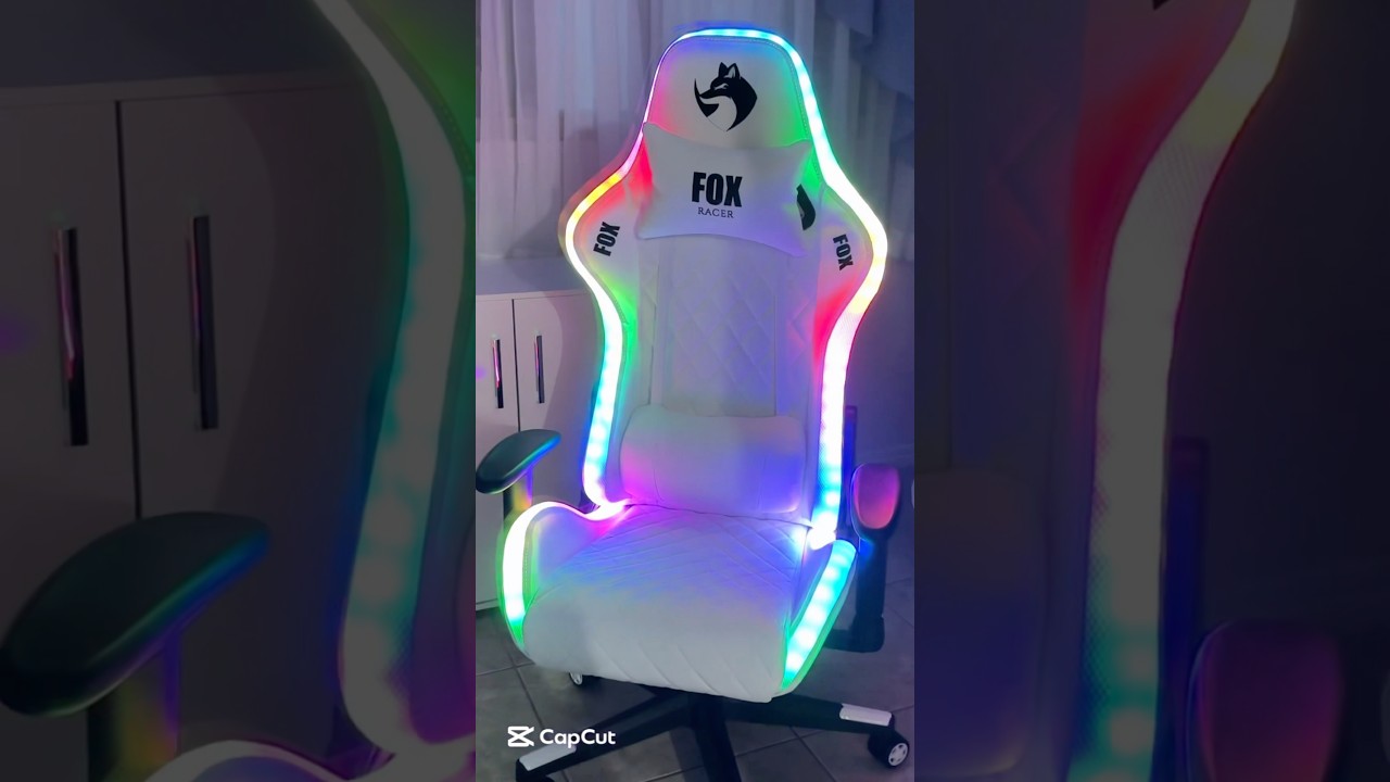 Cadeira Gamer Linda! - Fox Racer Branca com luzes RGB 