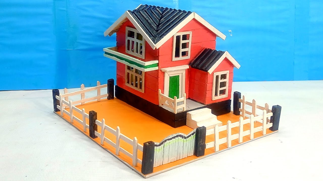 Build easy popsicle stick house 🏠 Ice cream stick craft 25 mscraftideas YouTube
