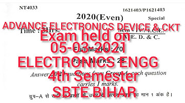 ADVANCE ELECTRONICS DEVICE & CKT(AEDC)||QUESTION PAPER(05-03-2021)||ELECTRONICS ENGG||4th Semester