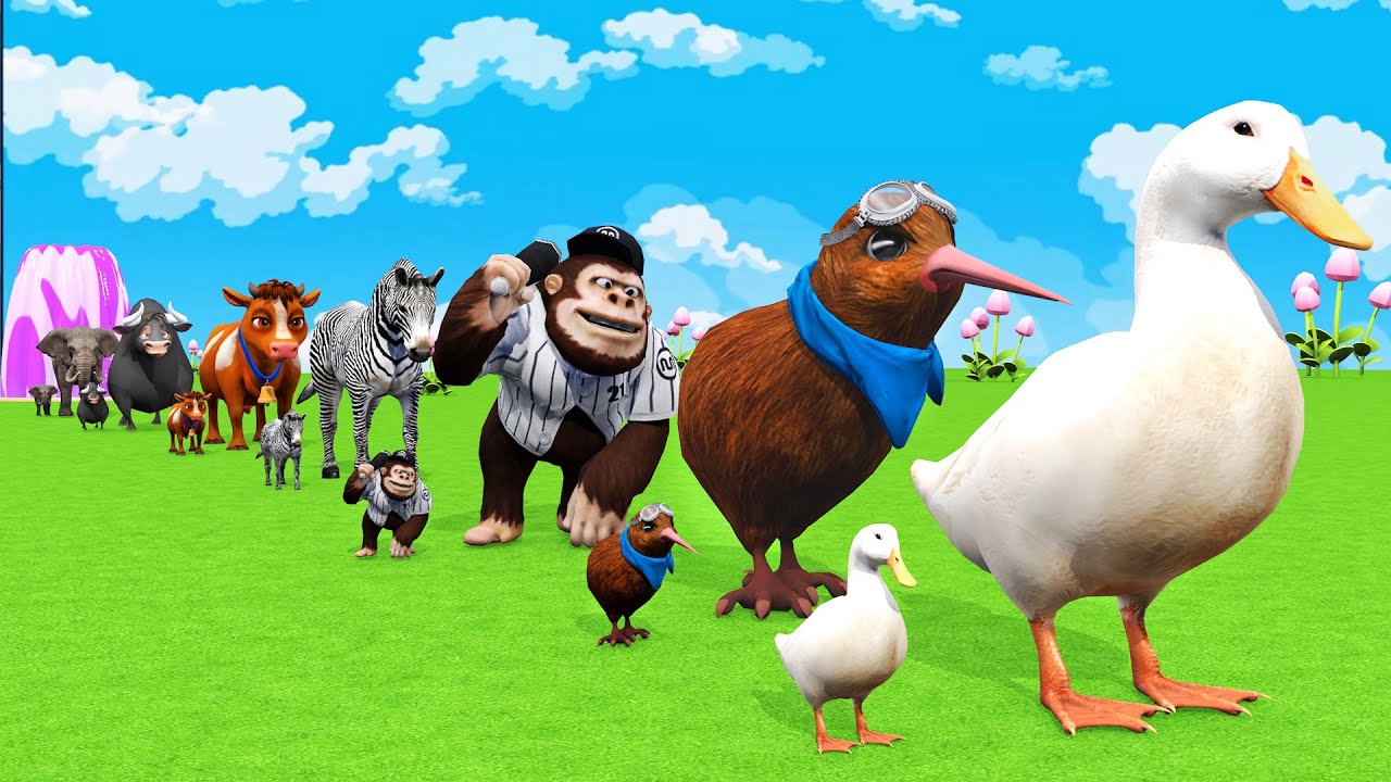 Long Slide Game With Cow Elephant Gorilla Hippopotamus Tiger 3d Animal Game Funny 3d Animals