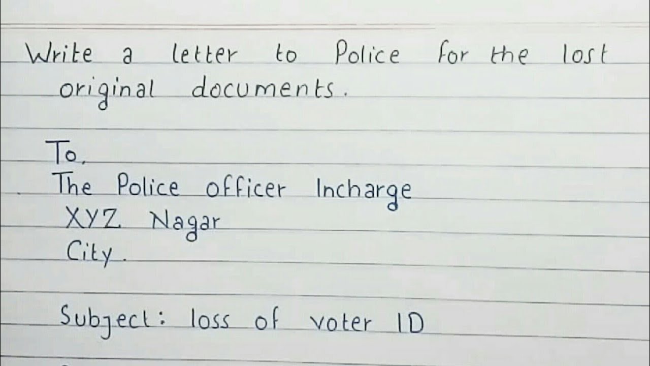 Write a letter to police for lost original documents  Complaint letter   English