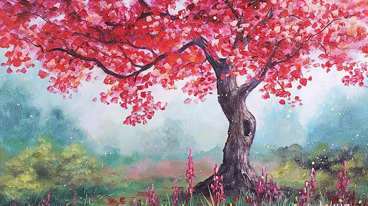 Autumn Landscape with Red Trees Acrylic Painting L...