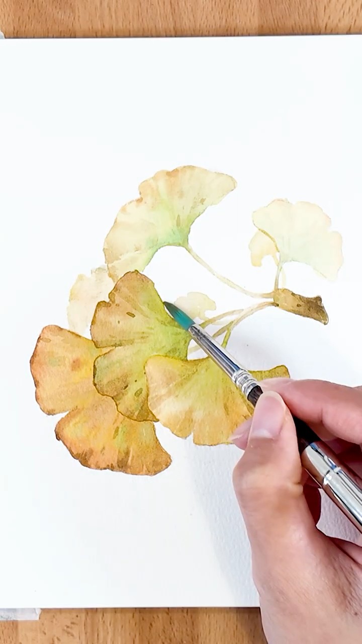 水彩画 みょうがの絵 金色フレーム付き Painting Golden Ginkgo Leaves in Watercolor - YouTube