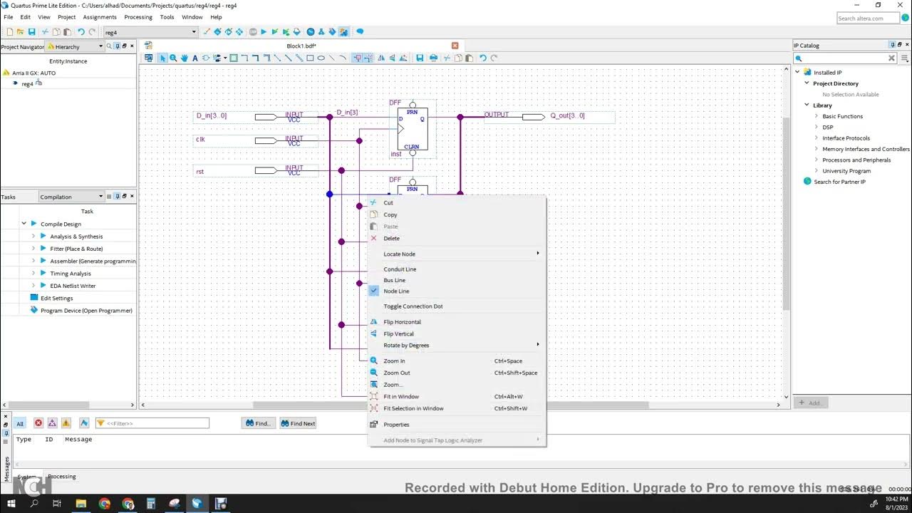 Quartus Prime Lite Tutorial: 4-bit Register Hierarchical Schematic