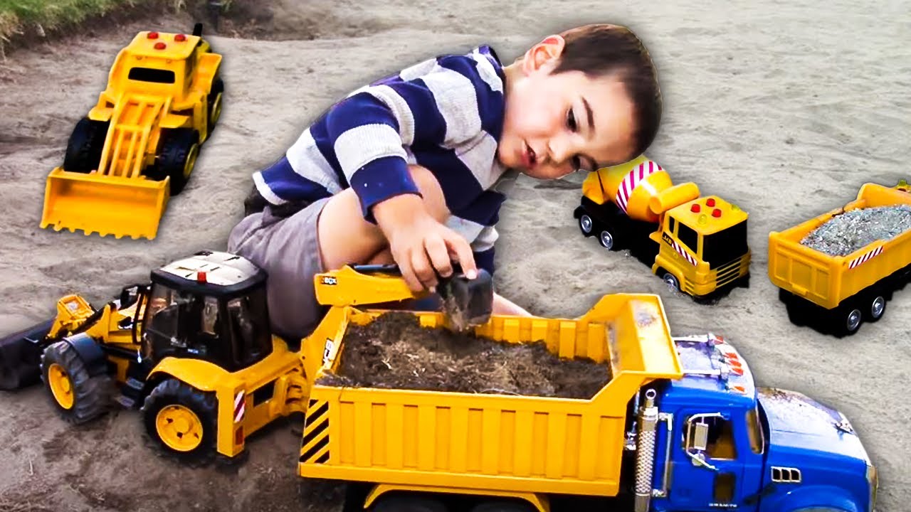 Playing with Toys in the Mud! Bruder Dump Trucks, Diggers, and Excavators  for Kids