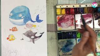 水彩画（象） Watercolor Tutorial under the sea 水彩海底世界- YouTube