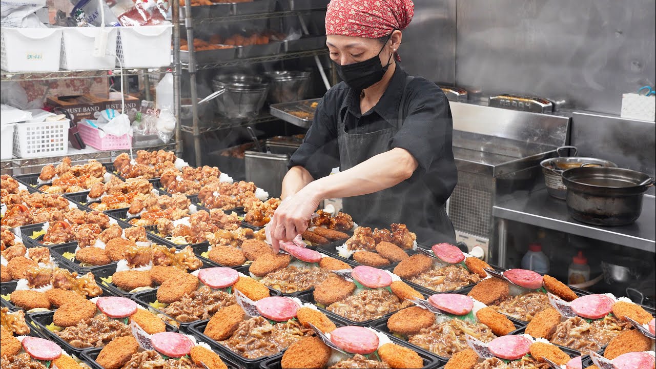 Giant Food! 1kg Bento , Rice Ball & Fried Chicken - Japanese Street Food デカ盛り弁当 おにぎり 唐揚げ キッチンDIV