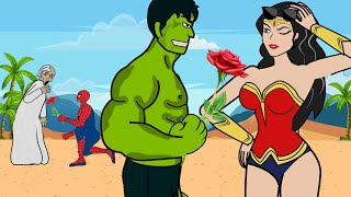 Spider Man and Hulk Flirt with Wonder Woman and Granny - Drawing Cartoons 2 -Granny Parody Animation