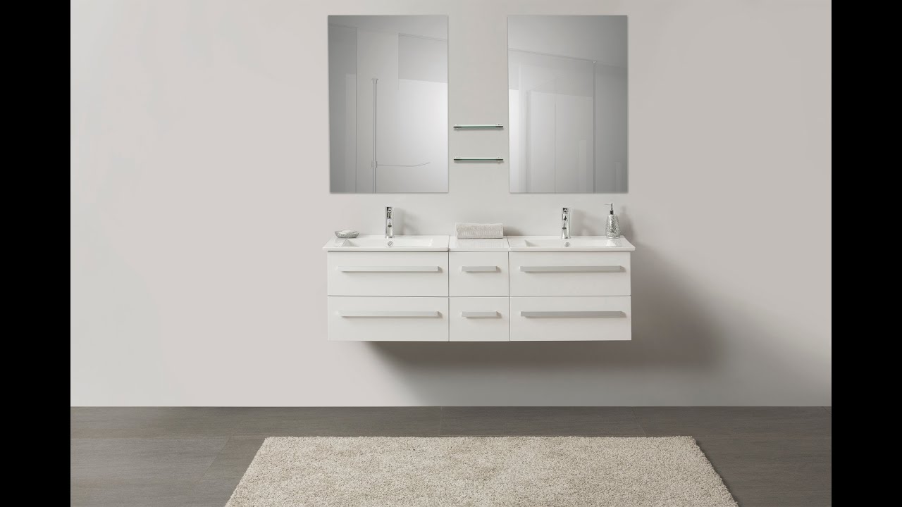Meuble double vasque à tiroirs miroir inclus blanc madrid