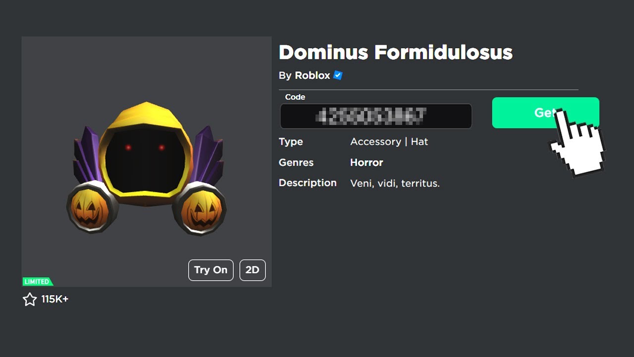 Roblox DOMINUS PALLIOLUM Virtual Item Code Only (Messaged)