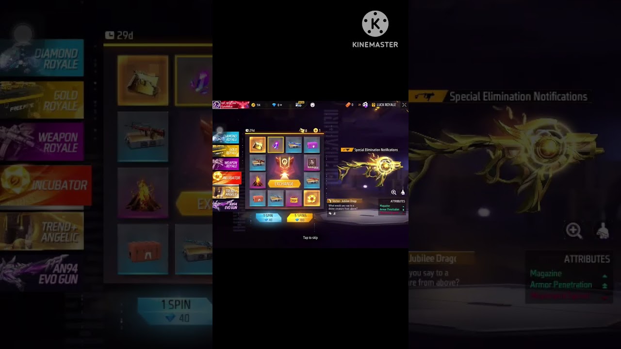 Free fire new incubator vector gun skin one spin trick 🤩🤩🤩🤩