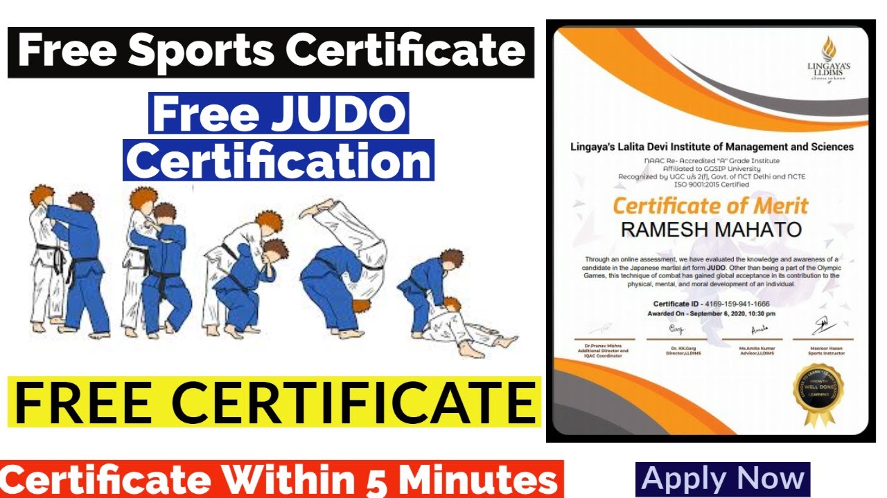 Free Sports Certificate JUDO Free Certification Free Verified Certificate