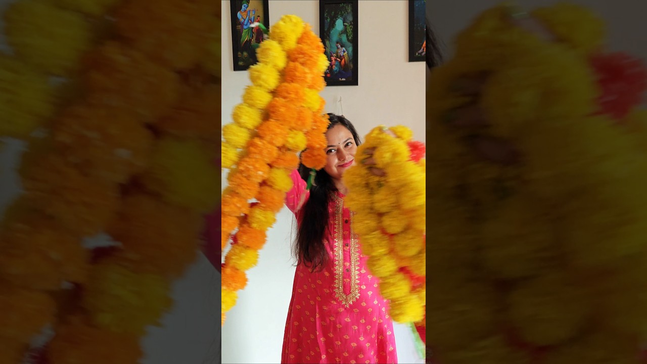 Last Minute Diwali Decoration Ideas✨🪔 | Rangoli🪅 with marigold garland #diy #diwali #rangoli