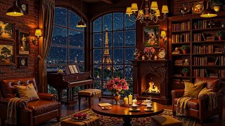 Cozy Paris Night by the Fireplace 🕯️ Soft Jazz Piano with Eiffel Tower View for Relaxing Focus screenshot 2