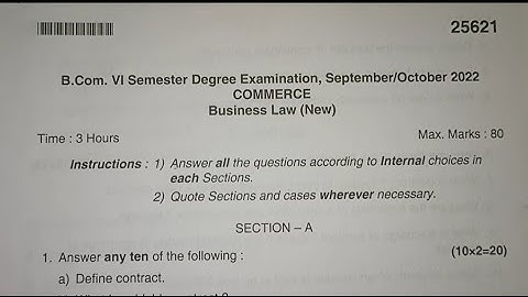 Business Law B.com 6th Semester Question Paper Year 2022 Akkamahadevi Women