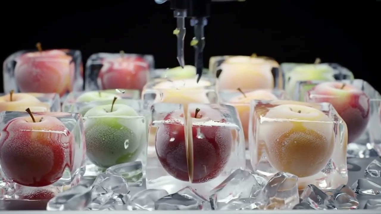 Cutting fruit ice Apple 😱  