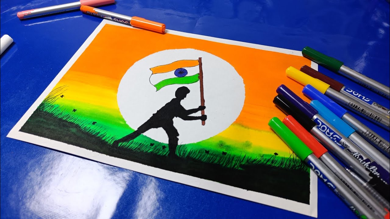 15 August Independence day drawing with Dom's brush pen 🇮🇳