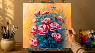 DIY - Easy Red Rose Flowers Acrylic Painting | Step by Step for Beginners