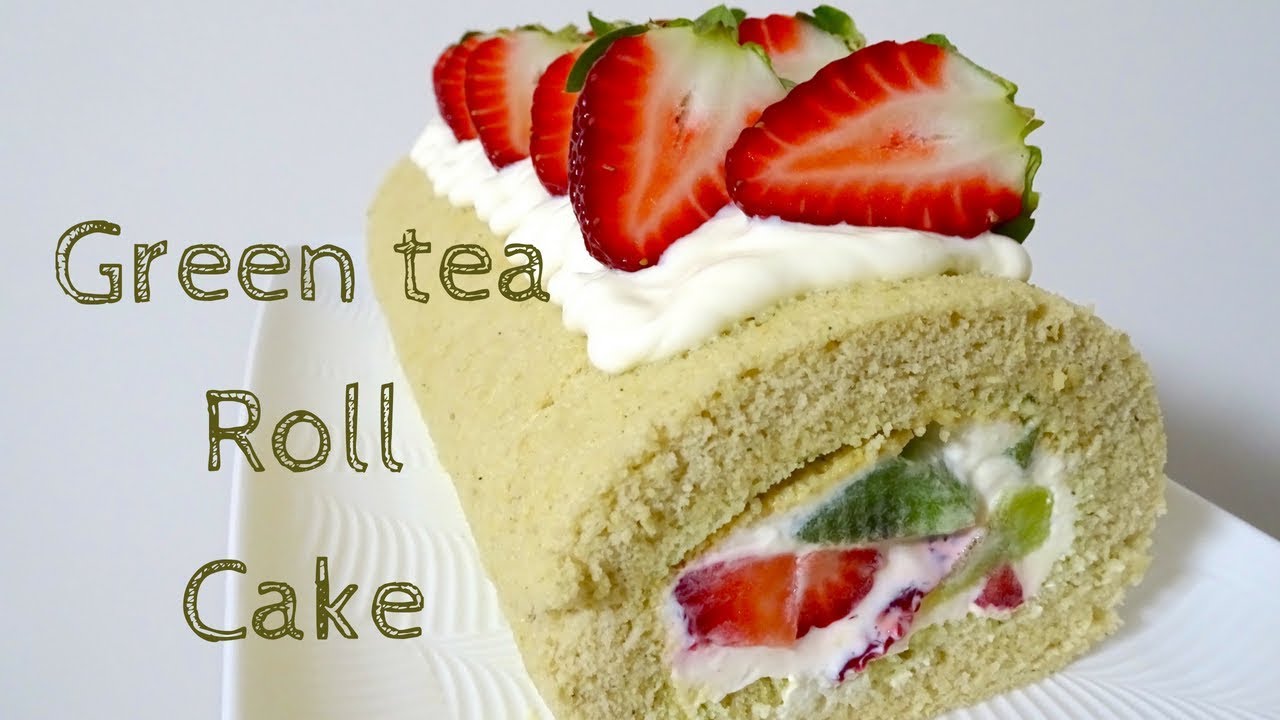 Fluffy Green tea Matcha Swiss Roll Cake / Recipe ふわふわ抹茶ロールケーキ　レシピ