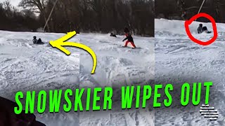 Snow Skier Rides Double Black Diamond Trail Then Wipes Out