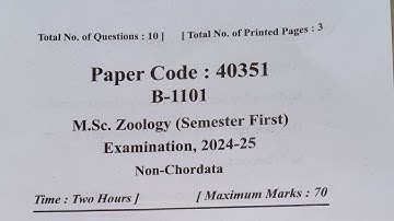 M.Sc. Zoology (Semester First) Non-Chordata, Paper 1st Question Paper 2024–25, MJPRU #mjpru #zoology