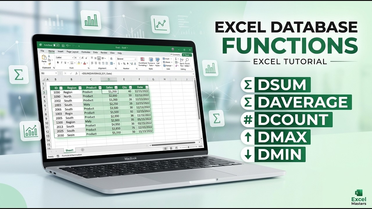 Excel Database Functions for Beginners | DSUM, DAVERAGE, DCOUNT, DMAX ...