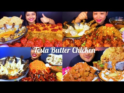 ASMR EATING TESLA BUTTER CHICKEN 🍗 FRIED RICE CHICKEN LOLIPOP BUTTER ...