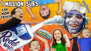 1 MILLION SUBSCRIBERS PIE FACE ASK MOM TRIVIA CHALLENGE!  Part 2 + Light It Up Blue Skylanders