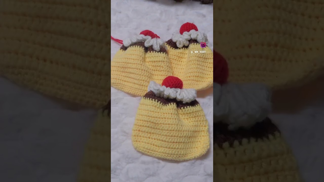 大好きなプリンのポーチを編みました🍮#初投稿 #かぎ針編み #編み物