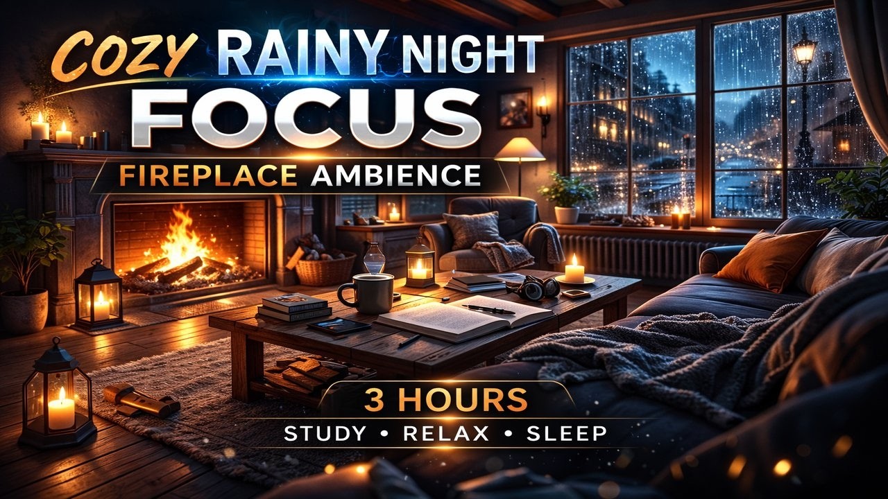 Rainy Night Fireplace Ambience for Deep Focus and Study