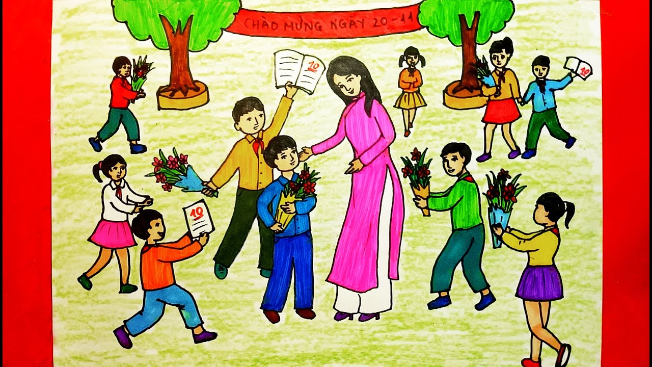 Học sinh hào hứng vẽ tranh kỷ niệm 40 năm Ngày Nhà giáo Việt Nam