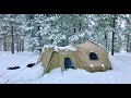 Winter Tent w/ Wood Stove - Snow Stacking Up FAST, Day 1 of Arctic Blast (Last Snowstorm of 2021)