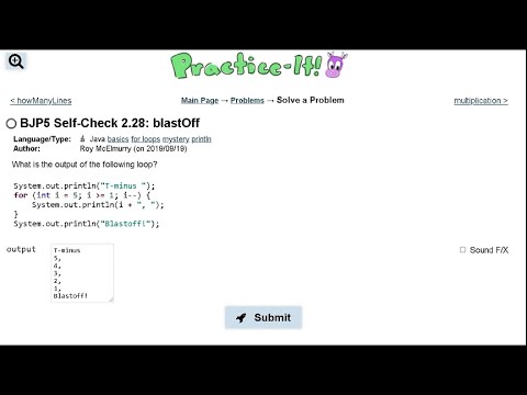 Java Practice It || 2.28 blastOff || for loop