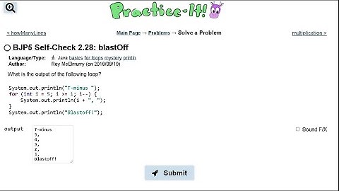 Java Practice It || 2.28 blastOff || for loop