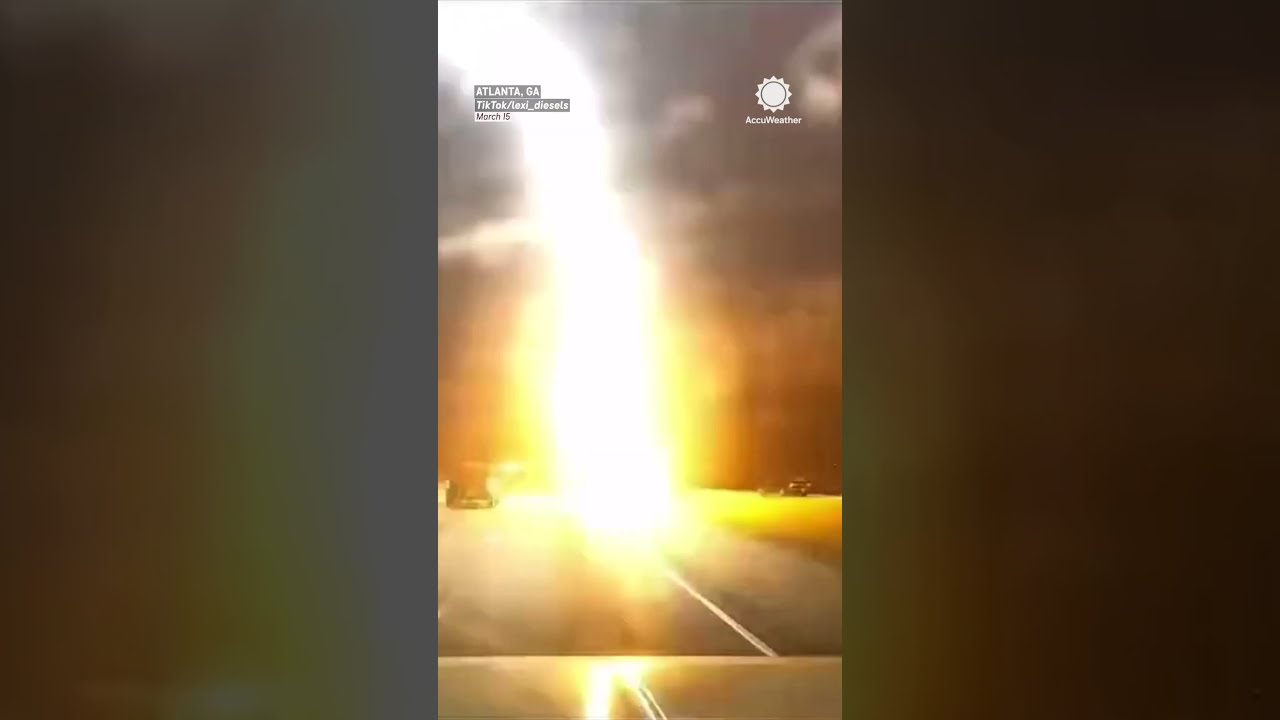 BANG Lightning Explodes Pavement Strikes Road Next To Driver