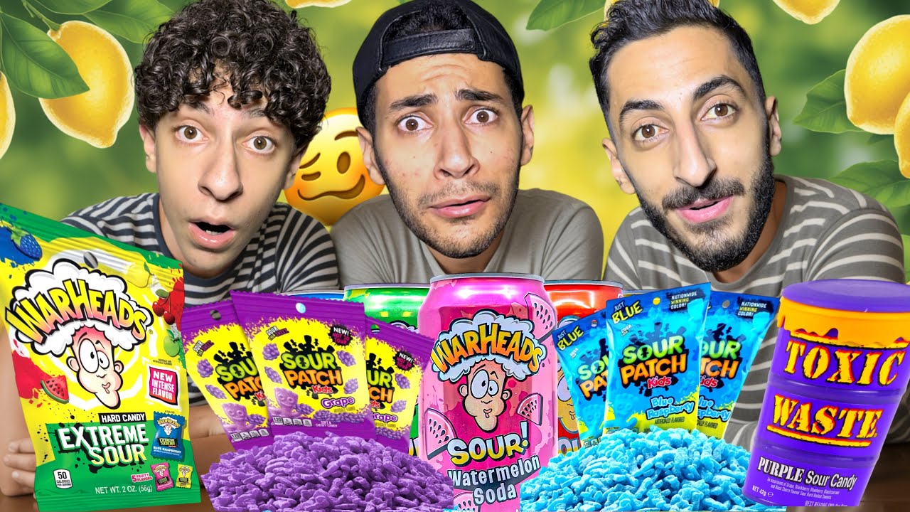 خلطنا جميع نكهات الحامض في العالم واكلناهم🥴| براء اختنق من شدة الحمض🚑