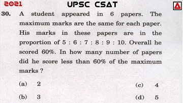 A Student Appeared In 6 Papers. The Maximum Marks Are The Same For Each Paper. His Marks In These
