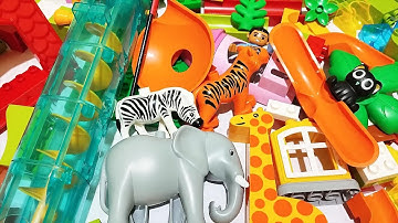 Satisfying Building Blocks Marble Run ASMR #179 Electric Elevator Halfpipes Giraffe ELEPHANT live 17