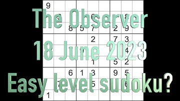 Sudoku solution – The Observer sudoku 18 June 2023 Easy level