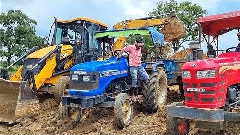 JCB 3dx Eco Backhoe loading Mud in Mahindra Eicher Sonalika tractor ll farmer Life