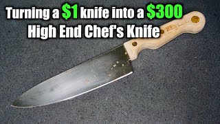 Turning a $1 Knife Into a $300 High End Chef's Knife  CHEF'S KNIFE RESTORATION